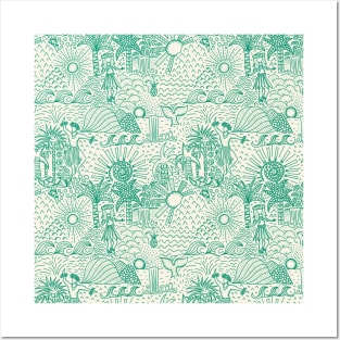 Hawaiian Hula Dancer Toile - Green Posters and Art